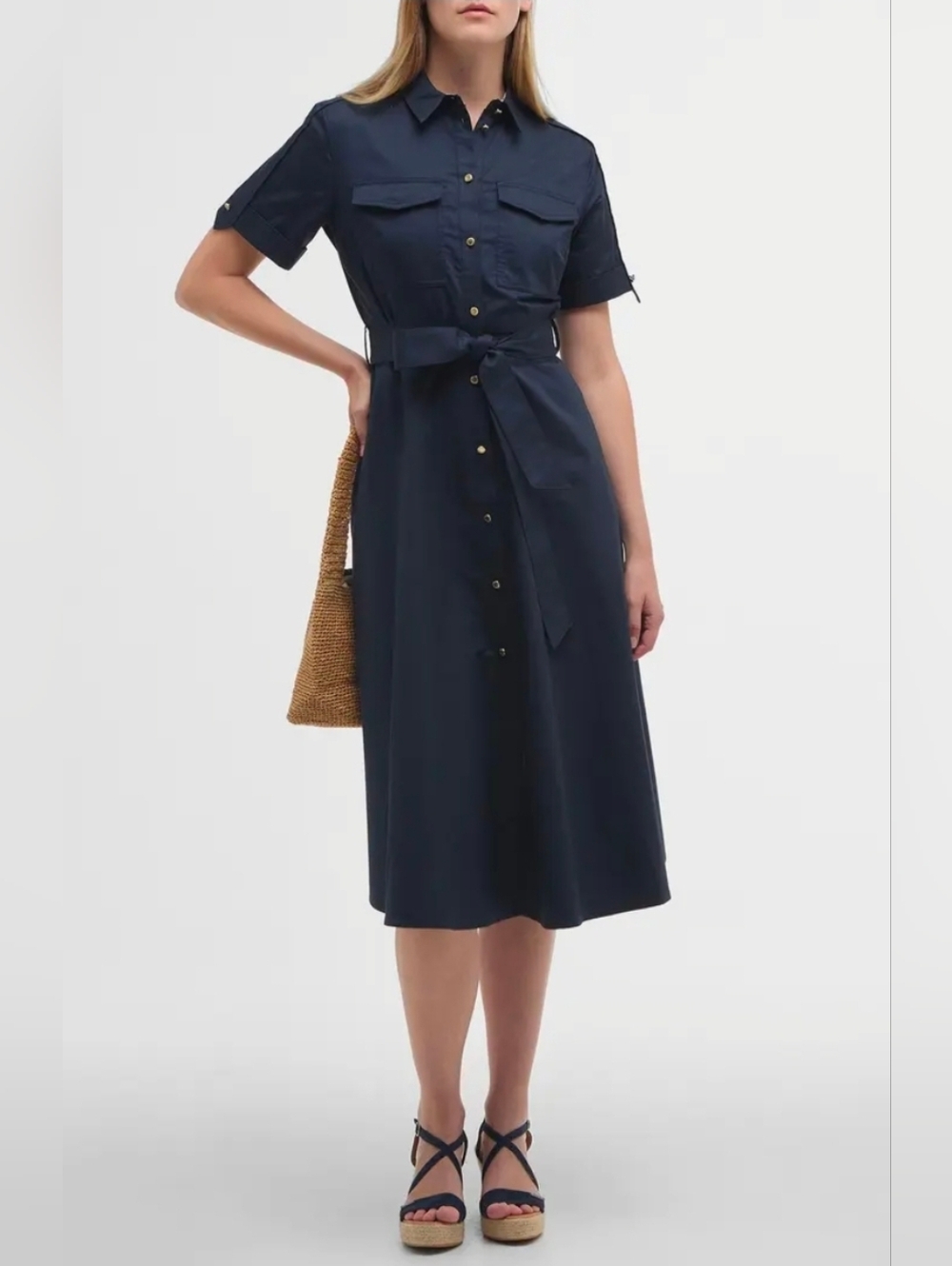 Barbour Ivy Midi Dress W Size 4 & 6 Navy Blue BNWT Pointed Collar Shirt Dress